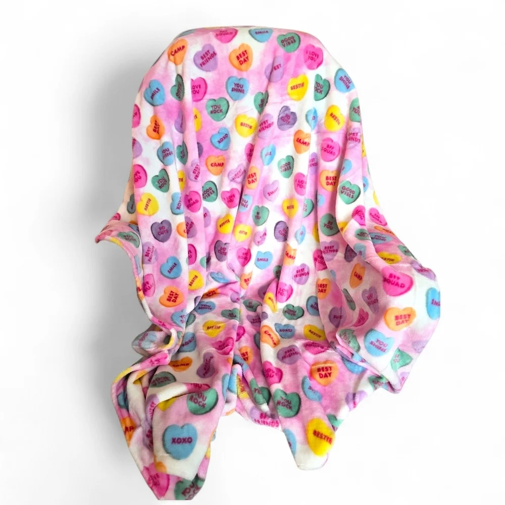 Conversational Hearts Valentine's Day Cozy Plush Microfleece Throw Blanket